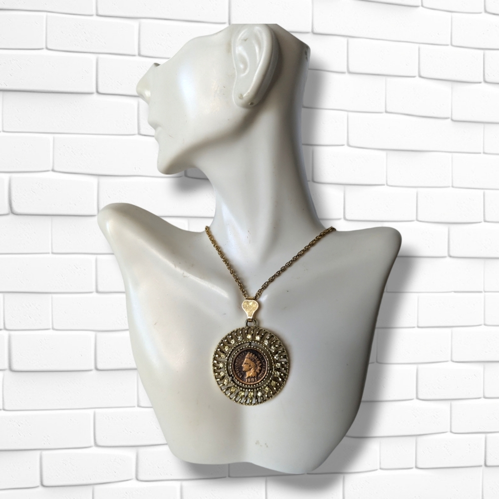 Vintage 1901 Copper Indian Head Penny Coin Necklace